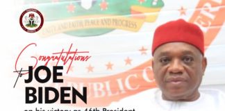 Senator Orji Uzor Kalu, congratulated Joseph Biden
