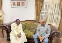 Breaking: Bishop Kukah Visits Senate Chief Whip, Orji Kalu