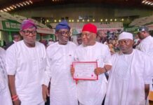 PHOTOS: INEC presents certificate of return to Senator Orji Kalu
